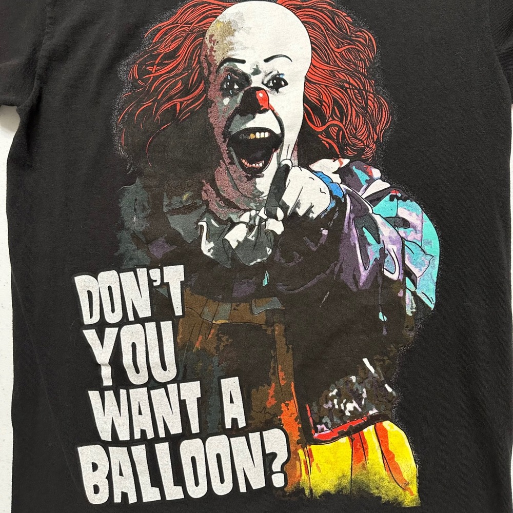 IT Movie Pennywise Clown Don't You Want A Balloon Graphic T-Shirt Horror Black S